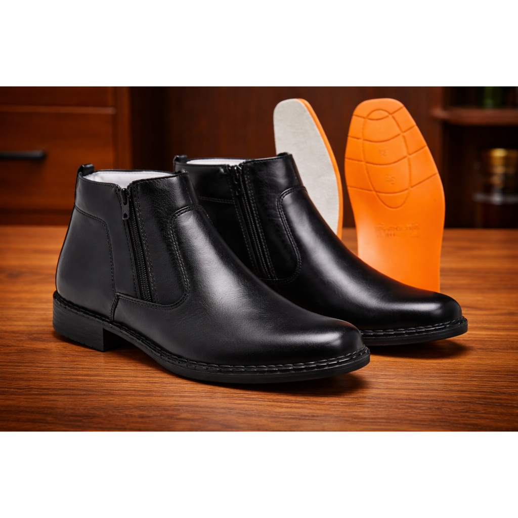 Botina Anti Stress Masculina Couro Legitimo Ziper Costurada Confortável Forrada Couro Plamilha Gel