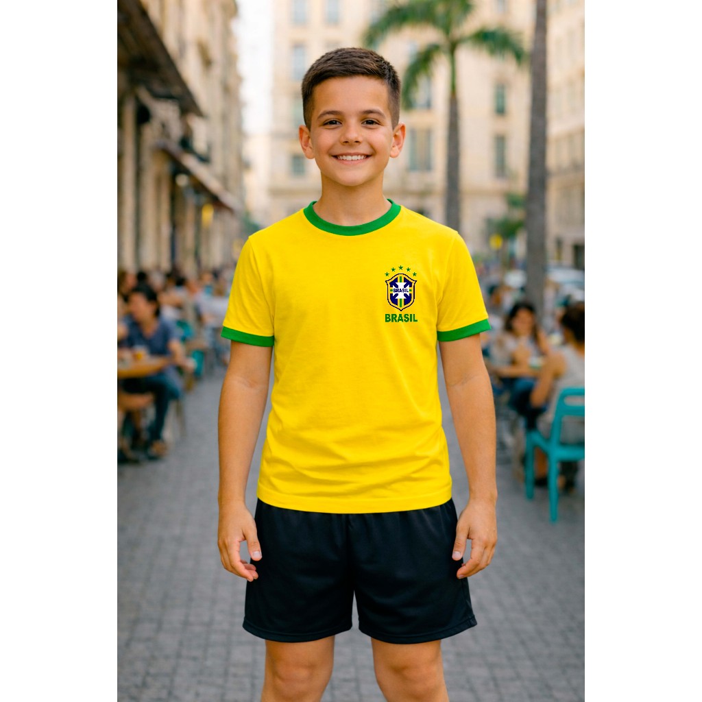 Camiseta Brasil Infantil Poliéster Personalizada Torcedor Brasileiro