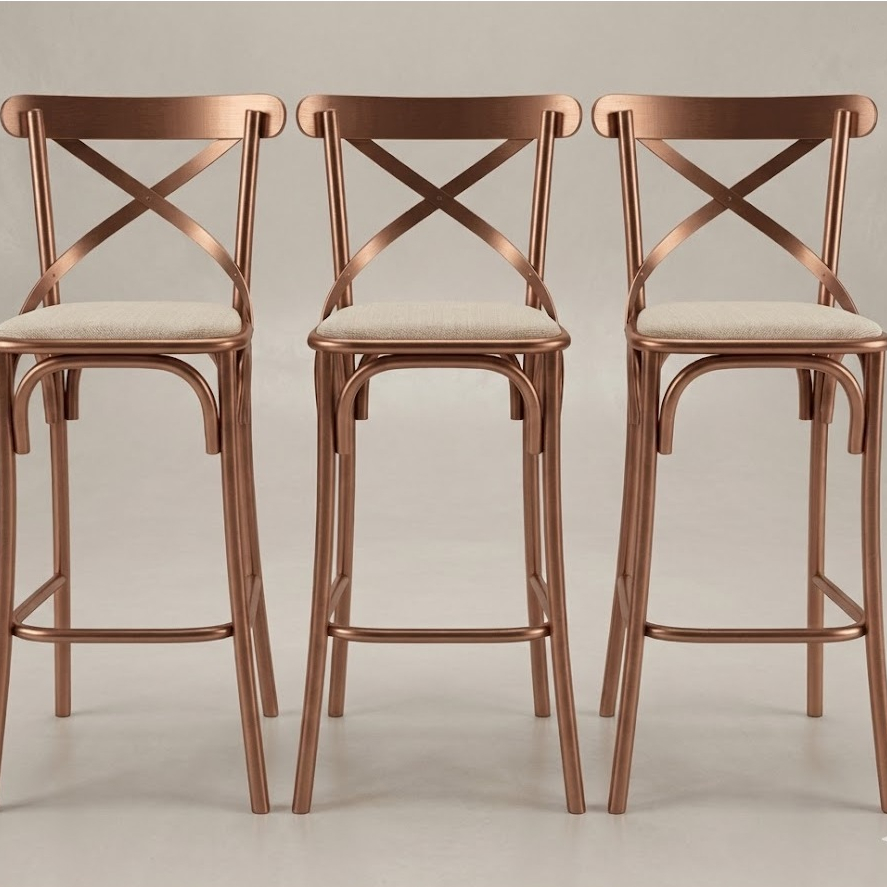 KIT 3  BANQUETAS KATRINA COBRE ASSENTO BEGE em Oferta na Shopee