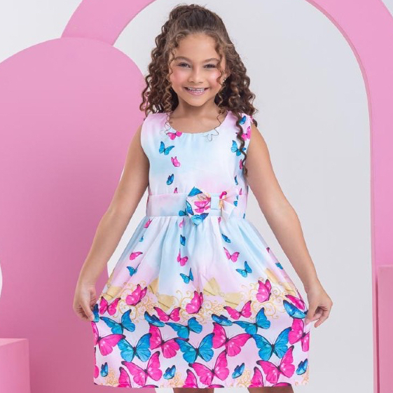 Vestido Infantil Criança Menina Branco Estampado Borboleta Casamento Aniversario Casual Lançamento em Oferta na Shopee
