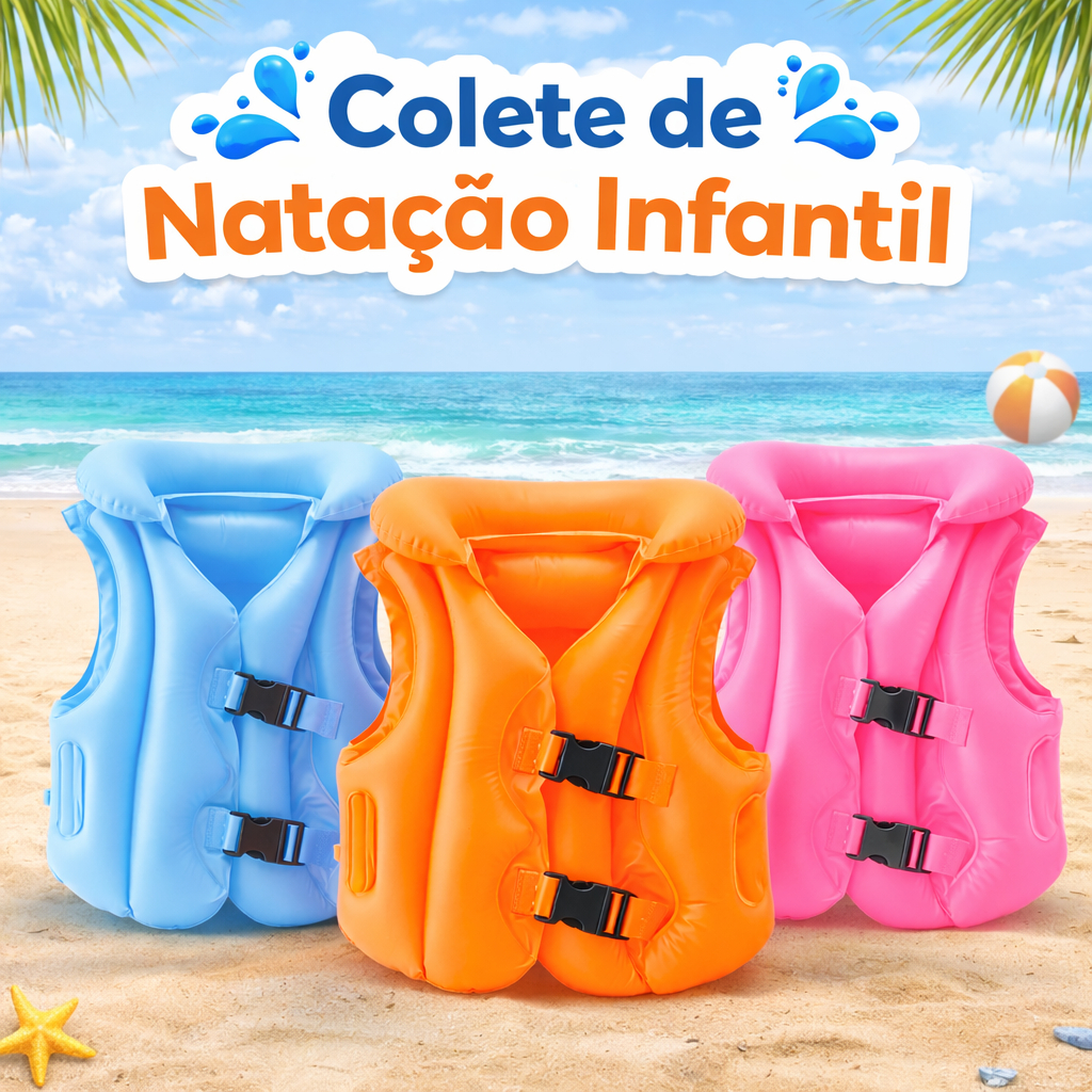 Boia Colete Inflável Infantil para Criança Piscina e Praia de 10kg a 35kg