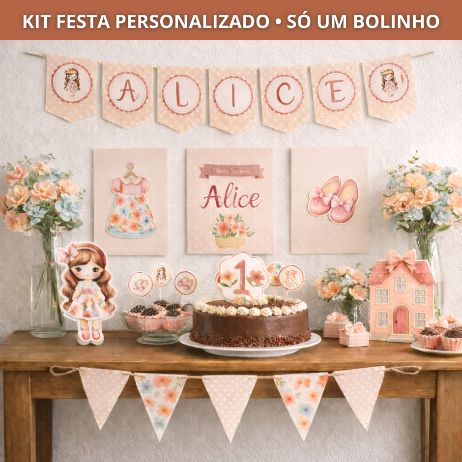 Kit Festa Infantil Só Um Bolinho Bonequinha | Aniversário | Mesversário I  Decoração para Festa Personalizada