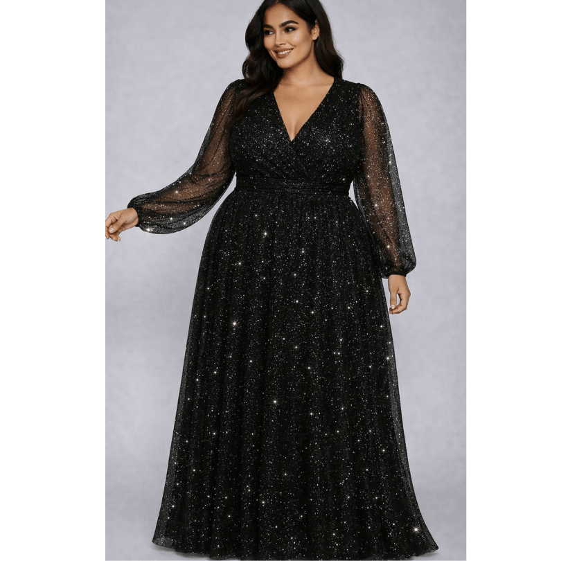 Vestido Plus Size Longo Tule Brilho Evento Importante Festa