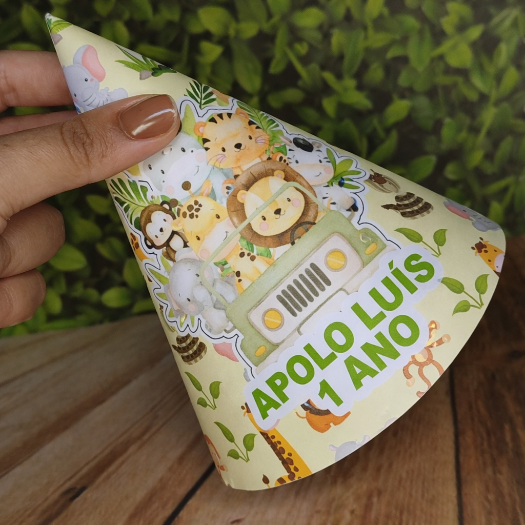 CHAPÉU DE FESTA PERSONALIZADO SAFARI VERDE + ELÁSTICOS GRÁTIS em Oferta na Shopee
