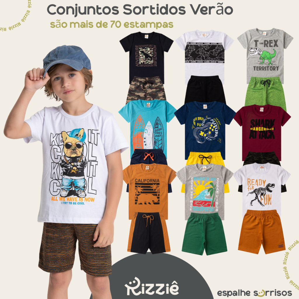 Kit Sortido de 6 ou 10 Peças de Roupas Infantil Menino Kit com Conjuntos de Roupa Infanti Menino Verão Masculino Juvenil