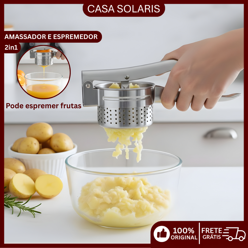 Amassador de batatas em aço inoxidável - Espreme laranjas ou limões - Ferramenta multifuncional 2in1 em Oferta na Shopee