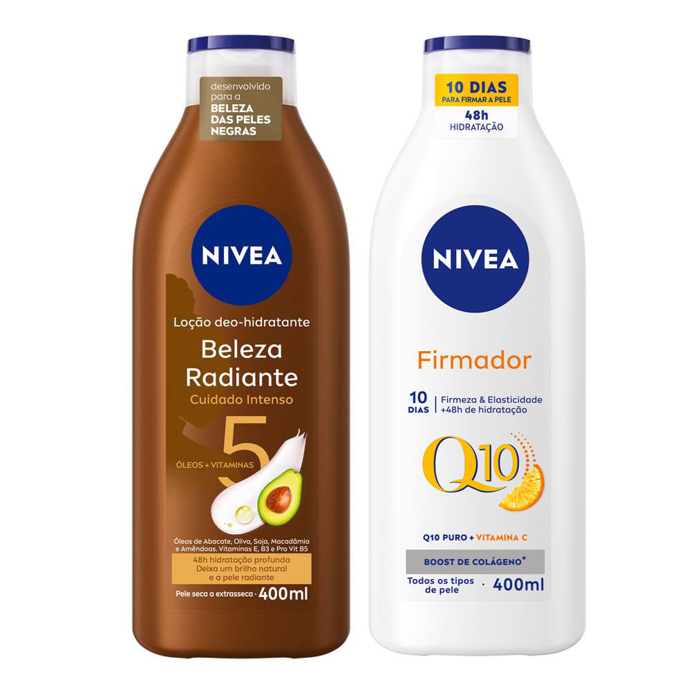 Conjunto com 2 unidades de Loção Hidratante Nivea  BELEZA RADIANTE / FIRMADOR Q10  400 ml cada em Oferta na Shopee