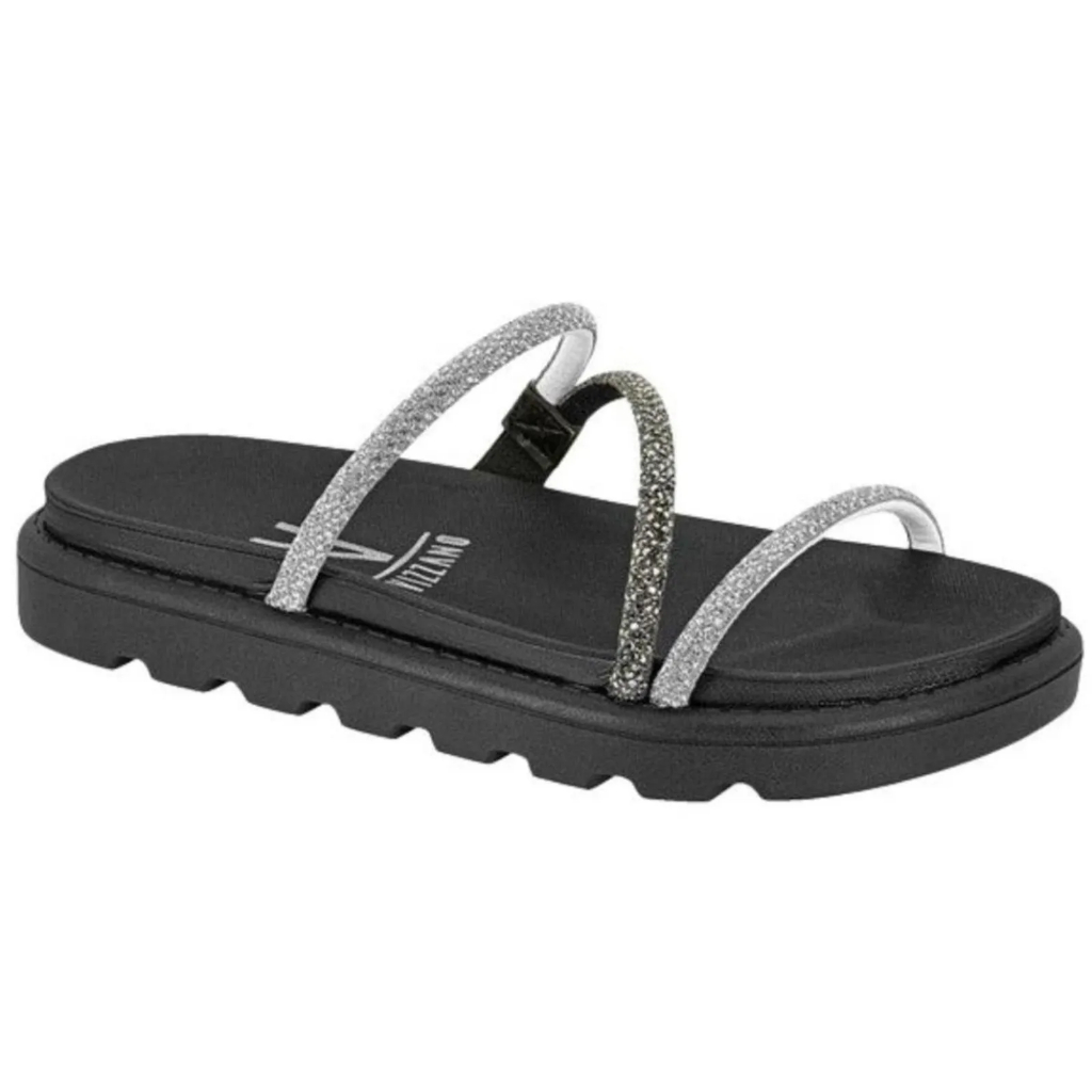 Sandália Papete Feminina Vizzano 6459.118 Chinelo Strass Original Confortável Anatômico Leve Macio Verão Novidade