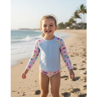 Conjunto Maiô Body Infantil Juvenil + Camisa Cropped  Proteção Solar UV 50 Menina Estampado  2 Peças