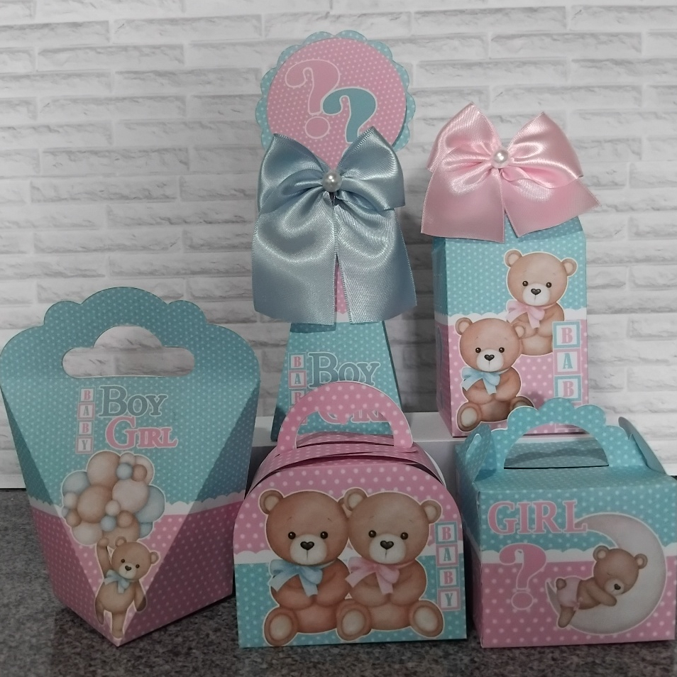 Kit Festa Infantil Personalizado Caixinhas Lembrancinhas CHÁ DE REVELAÇÃO AZUL/ROSA