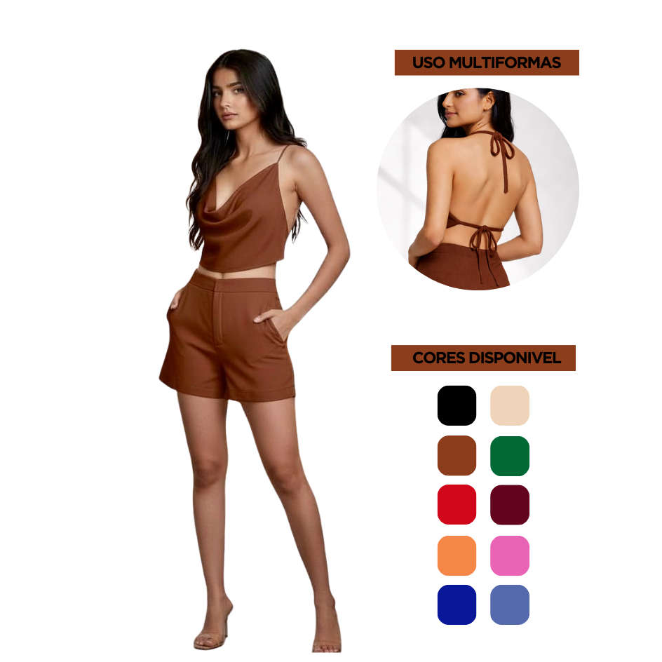 Conjunto Feminino Verão Duna Short + Blusa Multiformas Costas Nua P ao GG - Lançamento 2026 em Oferta na Shopee