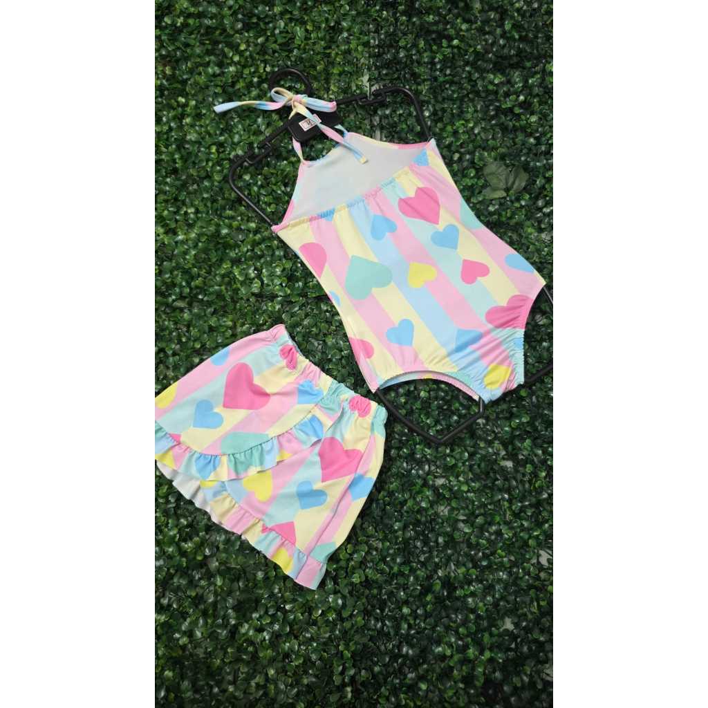 Flor de Lis - Conjunto Maiô Frente Única e Saia Babado Infantil 4 ao 10 Anos Praia Piscina Verão