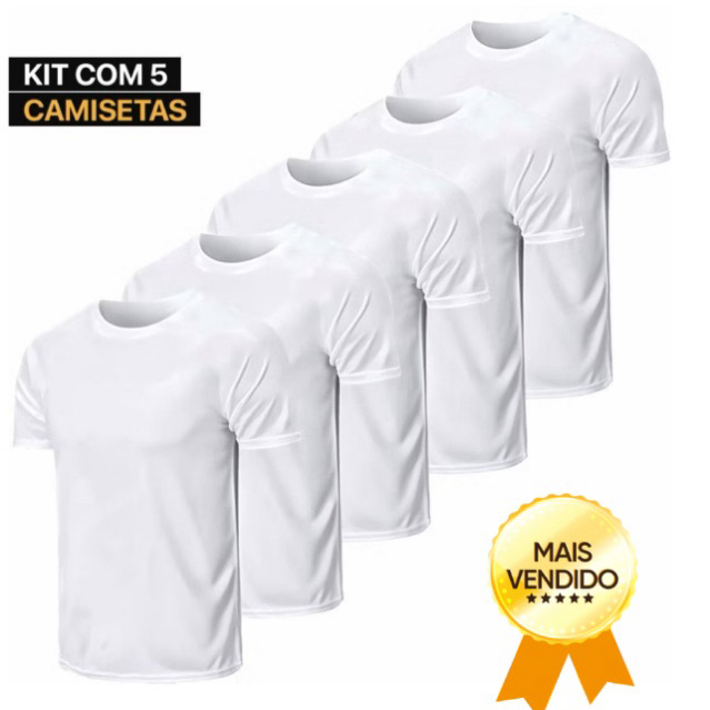 Kit 5 Camisetas Básicas Branca Masculina 100% Poliester Uniforme Treino Ano novo NÃO AMASSA NAO PEGA BOLINHA sublimação em Oferta na Shopee