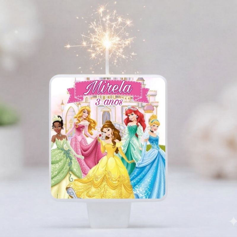 VELA DE ANIVERSÁRIO, PERSONALIZADA PRINCESAS em Oferta na Shopee