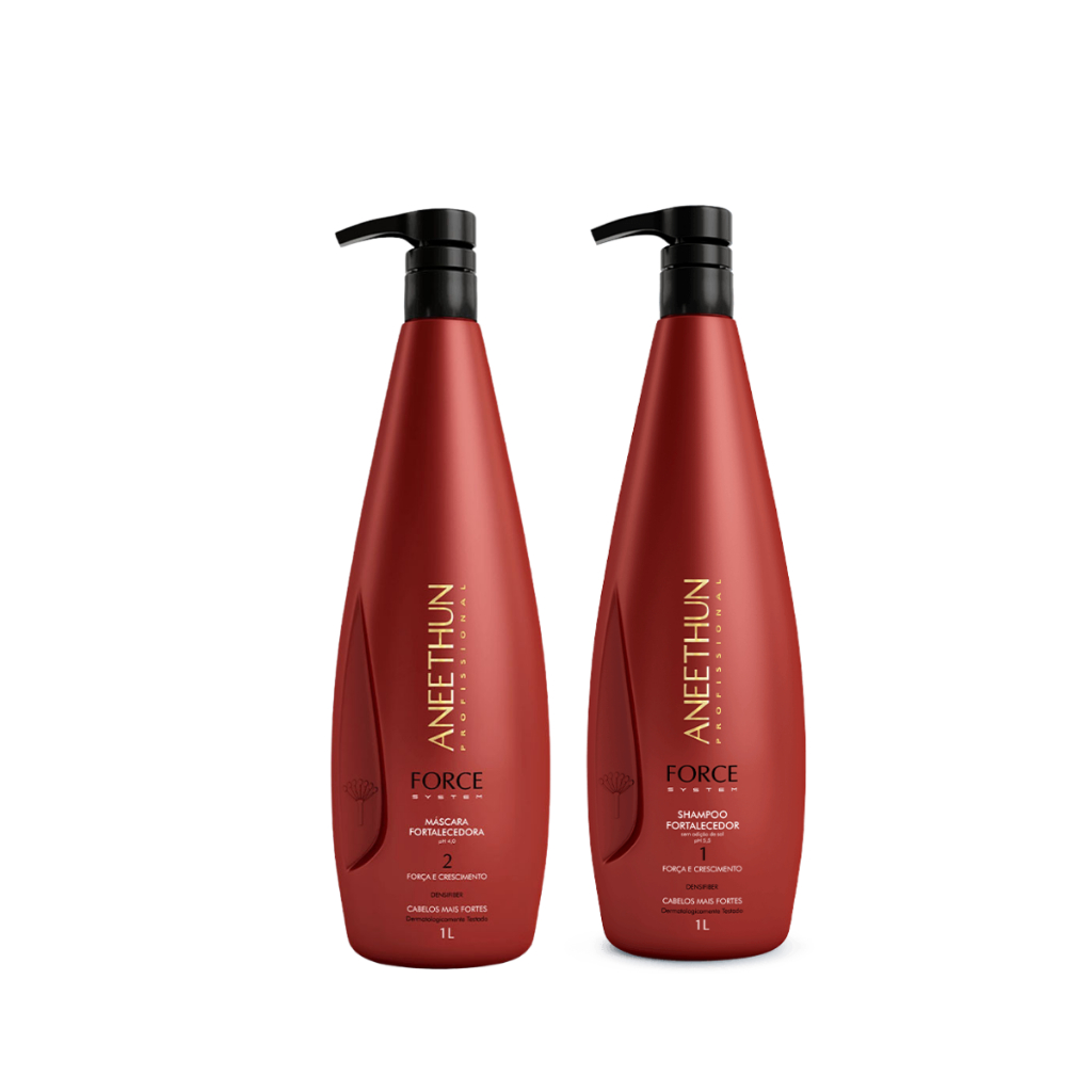 Aneethun Kit Shampoo Fortalecedor Force System 1L e Aneethun Máscara Fortalecedora Force System 1L
