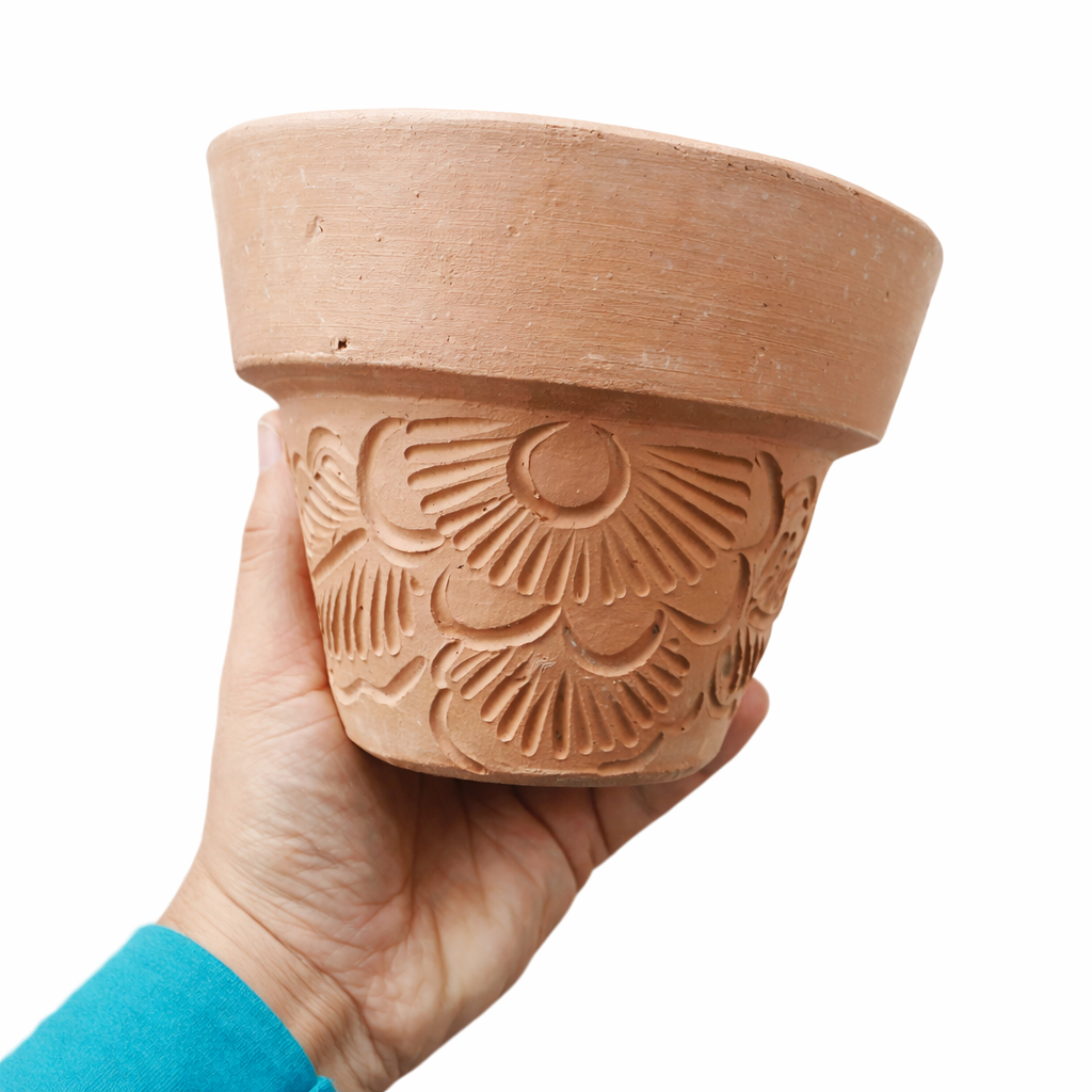 Vaso de barro estilo cachepo/  vaso de barro florido e liso