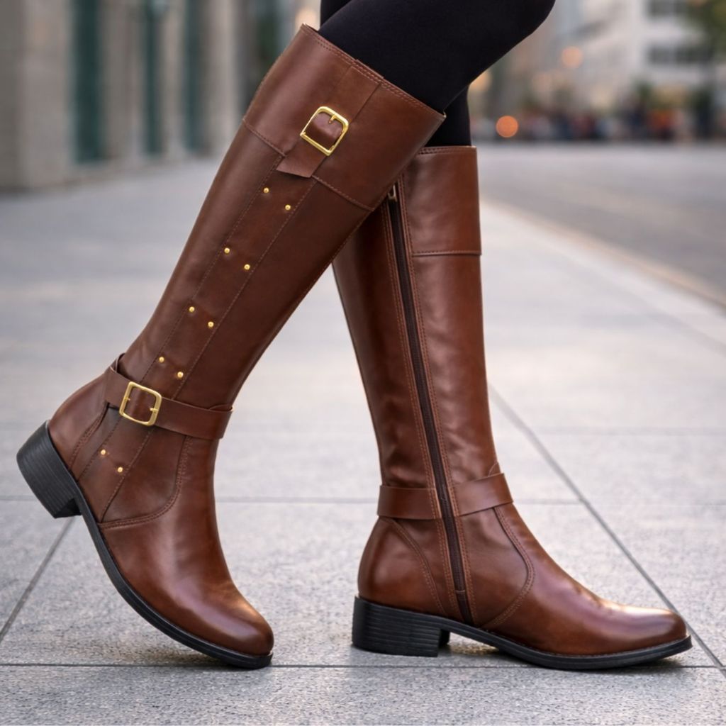 Bota Feminina Montaria Luxo Cano Longo Feminina Fivela na Lateral