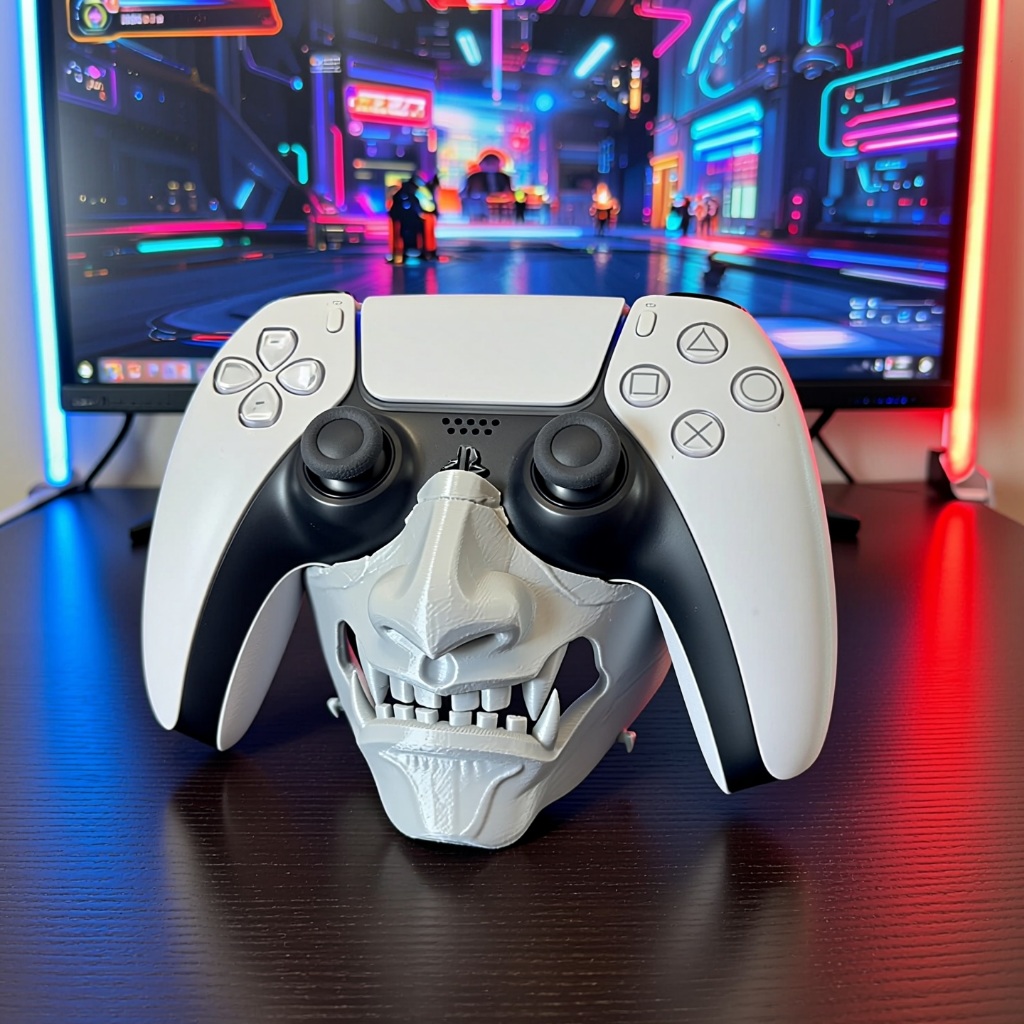Suporte Para Controle PS5 Modelo Máscara Ghost Of Yotei -Suporte Gamer Decorativo Feito Impressão 3D