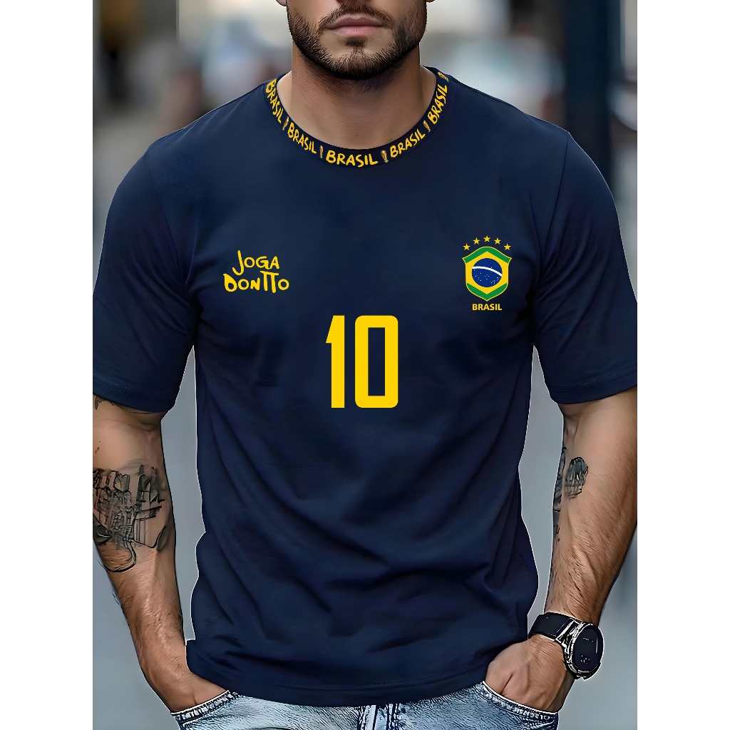 Camiseta Brasil 10 Joga Bonito Masculina 100% Algodão Moda Street Camisa Futebol