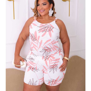 Conjunto feminino Plus Size regata de alça regulável e short forrado leve confortável estampado em Oferta na Shopee