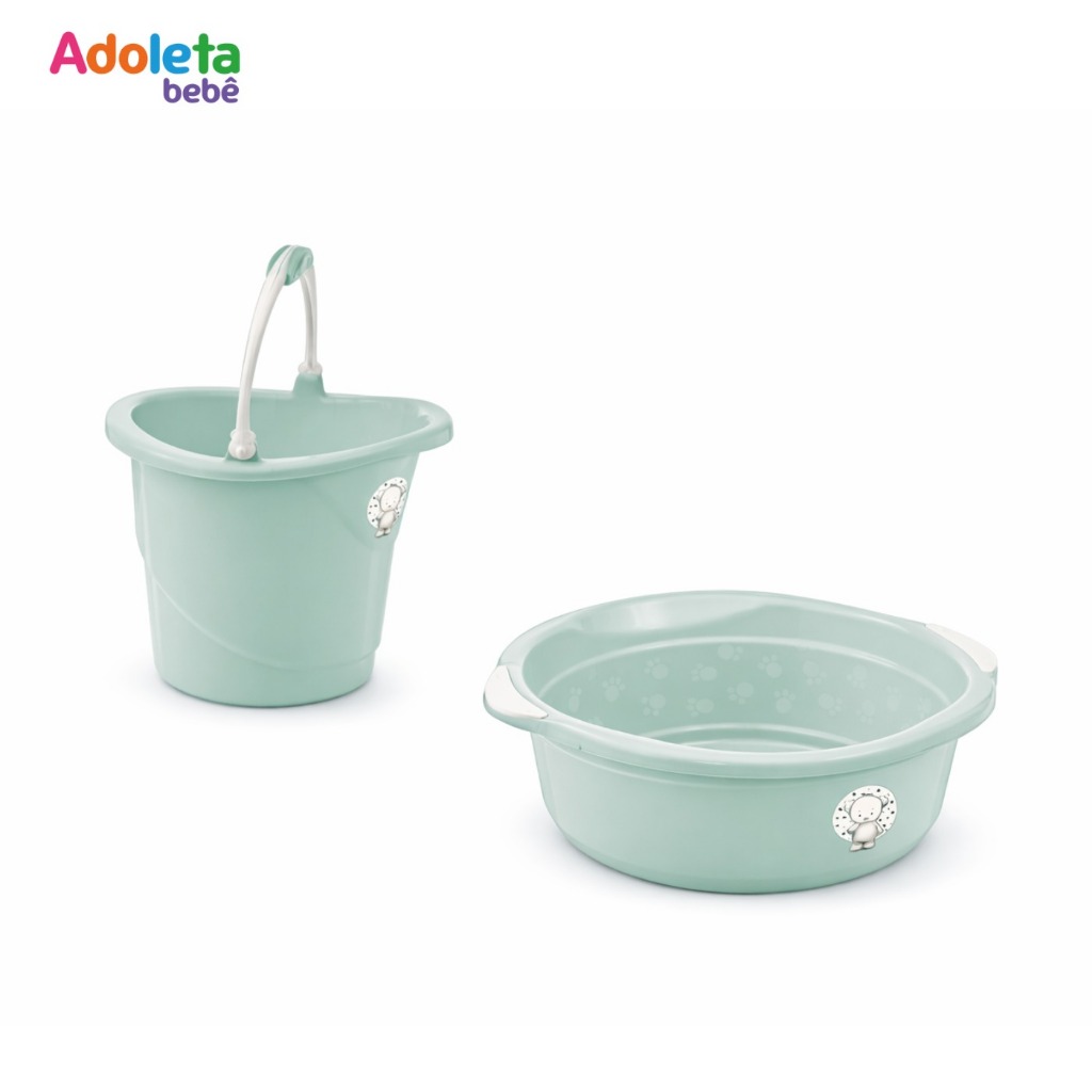 Kit Infantil Fofura Verde | Bacia 15L + Balde 13L | Cajovil | Prático e Aconchegante