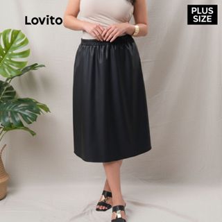 Lovito Plus Size Saia Couro Ecologico Feminina Liso Elegante SKB734BRL764 em Oferta na Shopee
