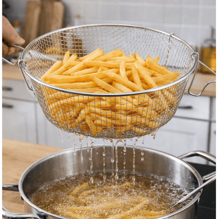 Cesto para Fritura Fritadeira Inox 22cm/26cm  Reforçado c/ Pegador
