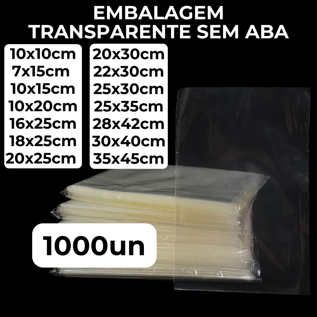 1000 Unidades Saco Plástico Transparente Brilhante PP Reforçado Brilhante Uso Profissional Premium