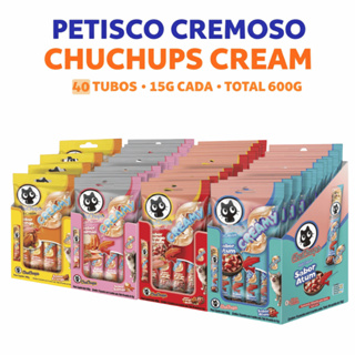 Petisco Gato Chuchups Cream 40x15g Sabores Atum, Salmão, Frango, Frango com Atum em Oferta na Shopee