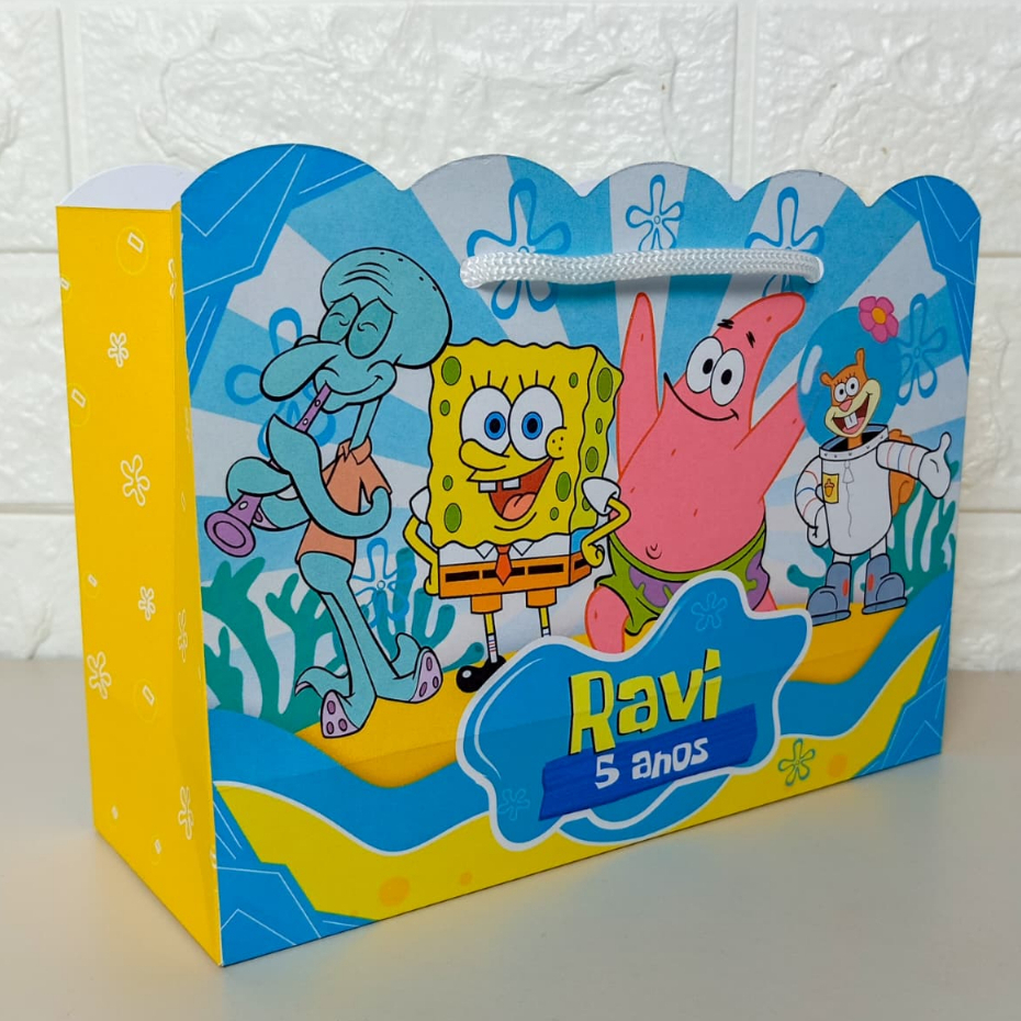 Sacolinha PEGUE E MONTE Personalizada Bob Esponja | Lembrancinhas | Aniversário | Sacola Surpresa | Mimos | Milk