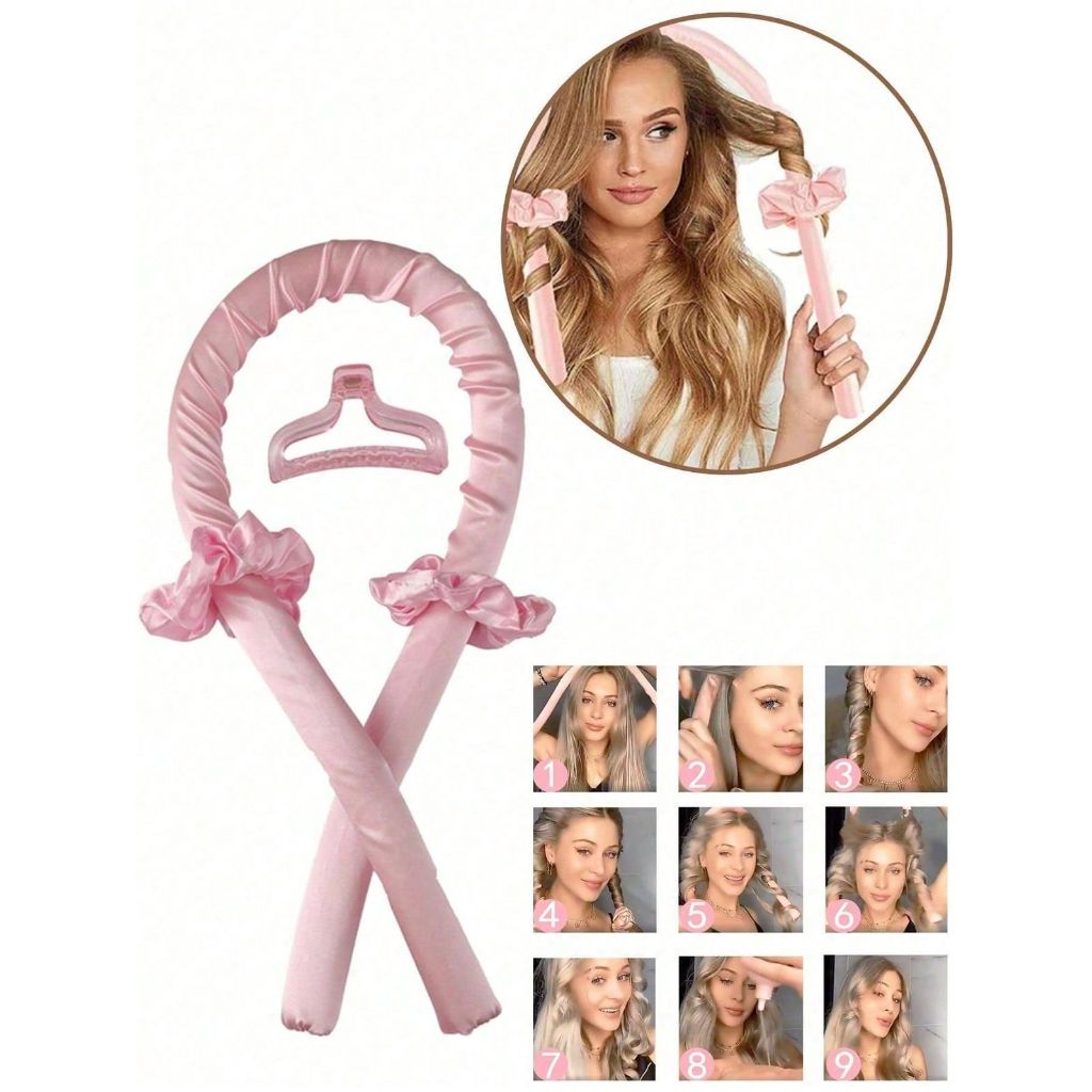 Modelador de Cachos de Cetim Rosa – Cachos Deslumbrantes Sem Calor e Com Muito Estilo!