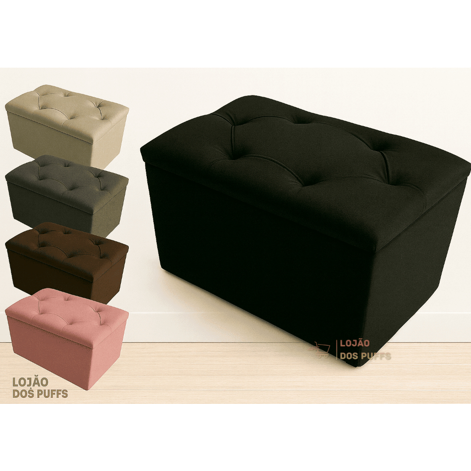 PUFF BAU TECIDO SUEDE ORGANIZADOR PORTA OBJETO QUARTO DECORATIVO QUALIDADE CASA PENTEADEIRA PROMOÇÃO