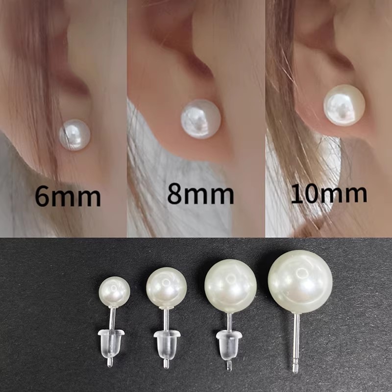 Imagem Brincos de pérola - Ouro/Prata 10mm/8mm/6mm + protetores auriculares de silicone