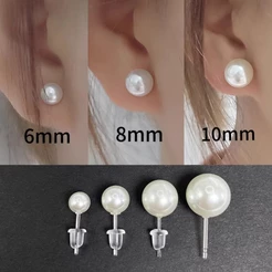 Brincos de pérola - Ouro/Prata 10mm/8mm/6mm + protetores auriculares de silicone