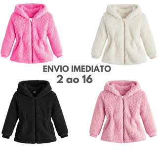 Blusa de frio Menina Infantil Pelinho com Capuz feminina TOUCA Tedy Casaco Teddy Ted JAQU…