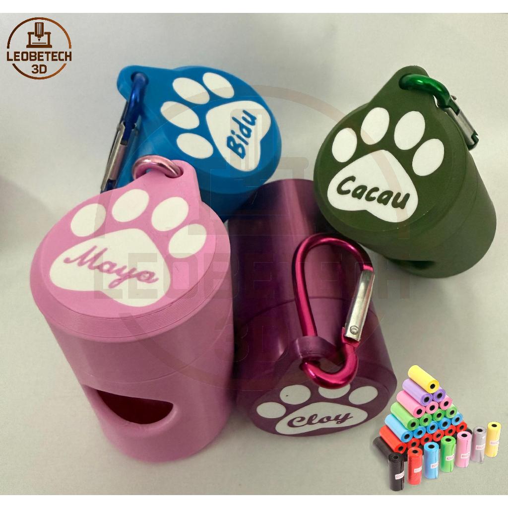 Dispenser Porta Saquinho Cata Coco Personalizado Nome do Pet para Coleira Guia Cachorro com Refil — imagem 2 de 2