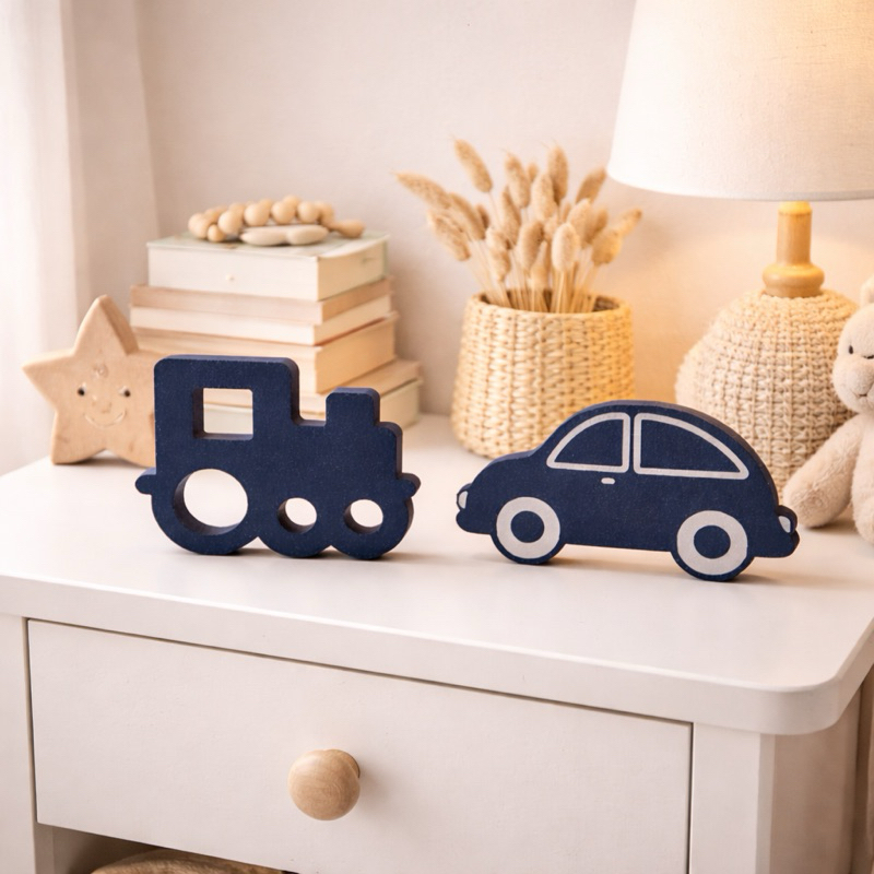 Kit Decoração Infantil Transporte – Trem e Carrinho Decorativos para Quarto de Bebê