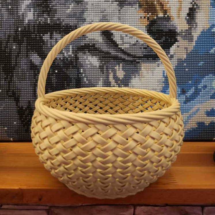 Cesto Redondo Trançado com Alça Plástico 17CM Grande Decoração Flores Rústico Artesanal Presentes