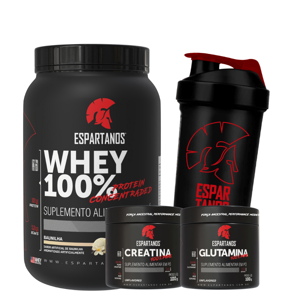Kit Whey Concentrado + Creatina + Glutamina + Shaker