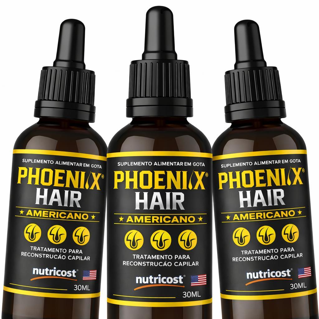 3 Phoenix Hair Americano Gotas Crescimento Capilar 30ml