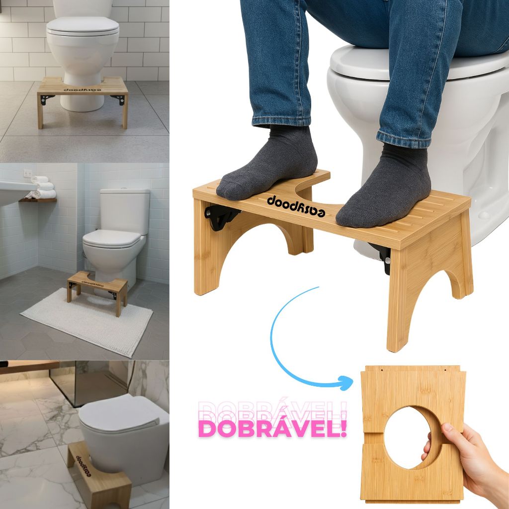 Banquinho Cócoras Banco Apoio Sanitário de Madeira Elegante Ergonômico com Antiderrapante Apoio Pés