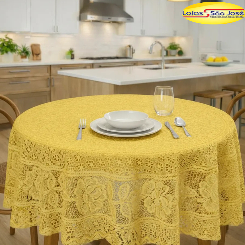 Toalha De Mesa Redonda Renda Decoração Cozinha 4 A 6 Lugares