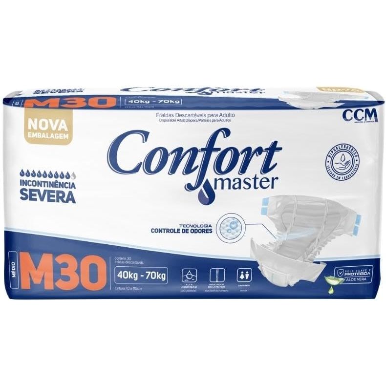 1 Pacote de Fralda Geriátrica Confort Master Econômica M com 30 unidadeS