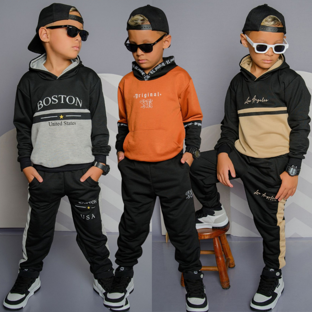 Conjunto Moletinho Infantil Juvenil Criança Menino Agasalho Masculino Moletinho Inverno com Capuz