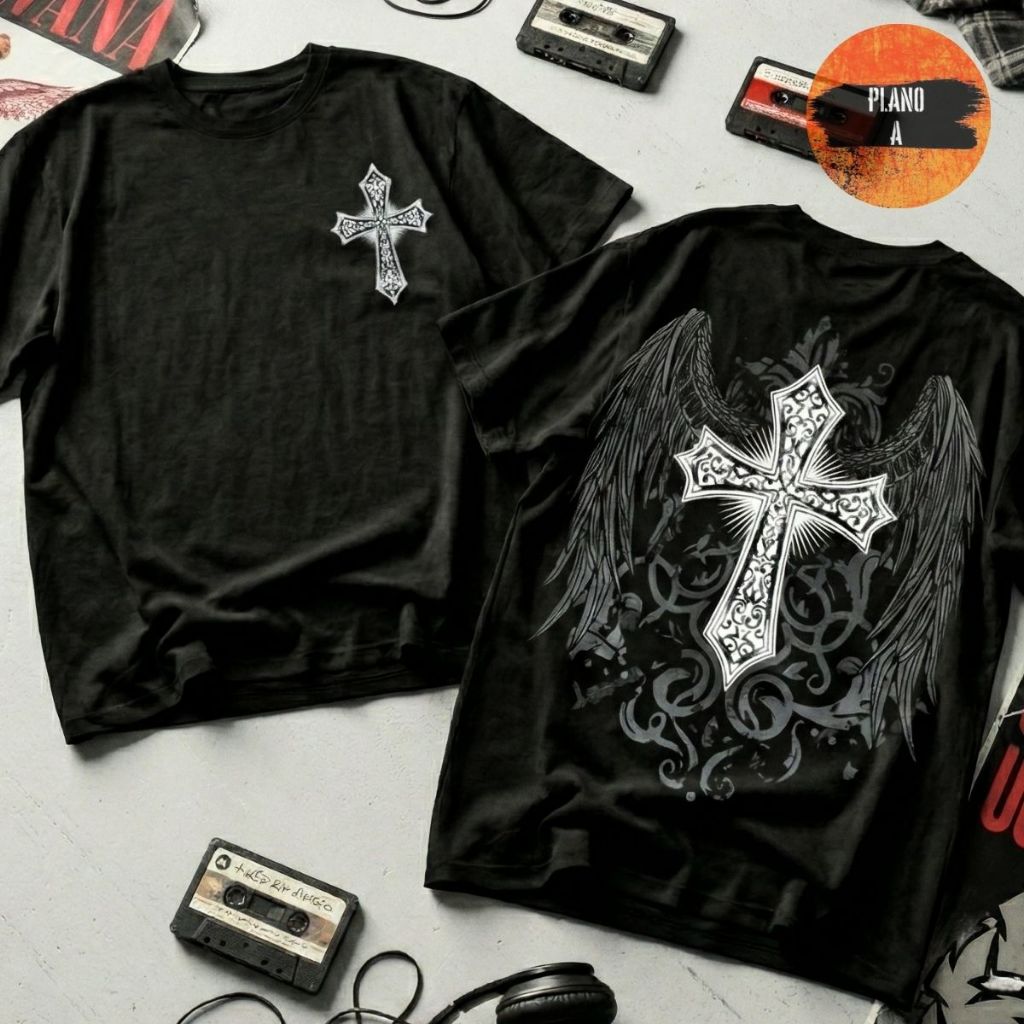 Camiseta Cruz Asas Qualidade Algodão Unissex Lançamento Gotico Emo Dark Goth Temos Plus Size Envio Rapido em Oferta na Shopee