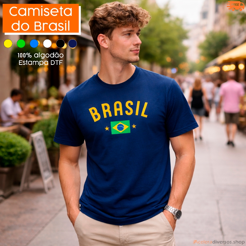 Camiseta do Brasil Masculina Unissex 100% Algodão Roupas Academia e Lazer camisa bandeira duravel