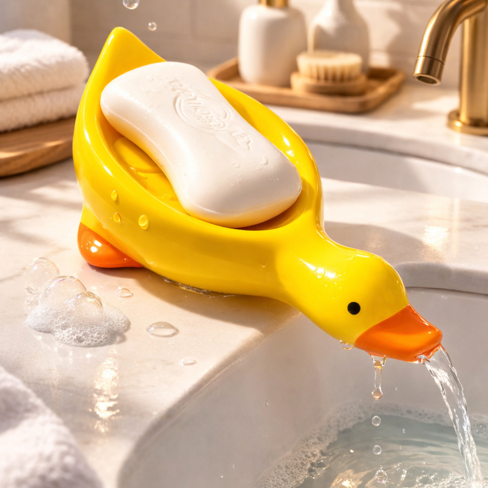 Kit Saboneteira com 1 / 2 Unidades De Pia Fofa Patinho Suporte Drenável Duas Cores