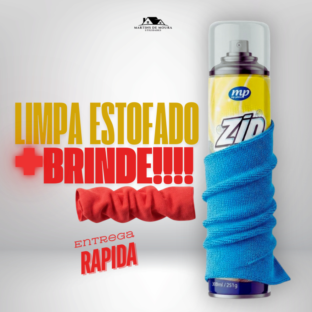 Kit até 6 Limpa Estofados + Pano Microfibra Higienizador a Seco Zip – Remove Sujeiras Sem Esforço