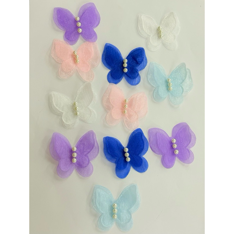 Borboletinhas de Organza com Pérolas ou Chaton 10 Unidades