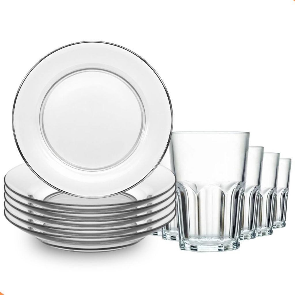 Jogo De Pratos Fundos Aparelho De Jantar Em Vidro 12 Peças